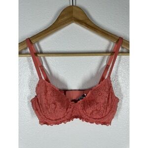 Aerie Bra Womens 32B Pink Lace Balconette Underwire Lined Adjustable Straps